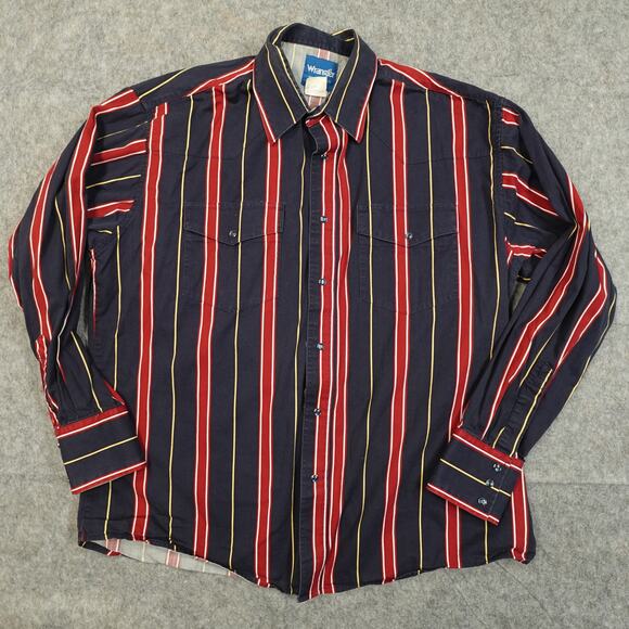 Wrangler Shirt Mens Extra Large Brush Popper Pearl Snap Western Striped Rodeo - Picture 1 of 9